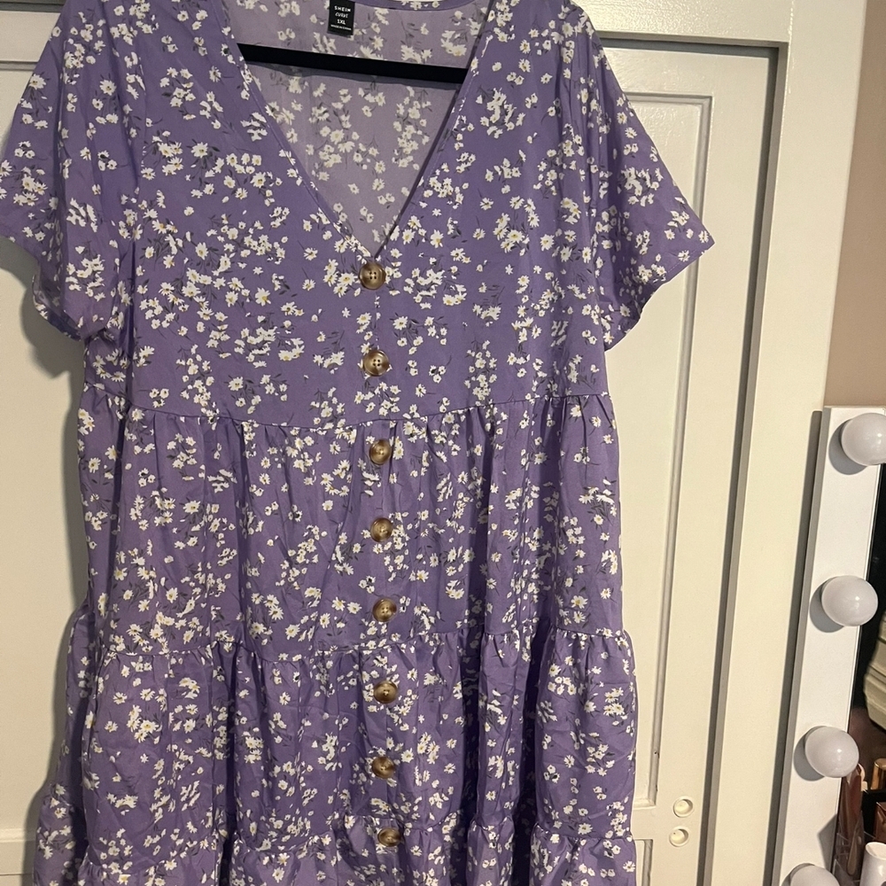 Purple Floral Button-Down Dress